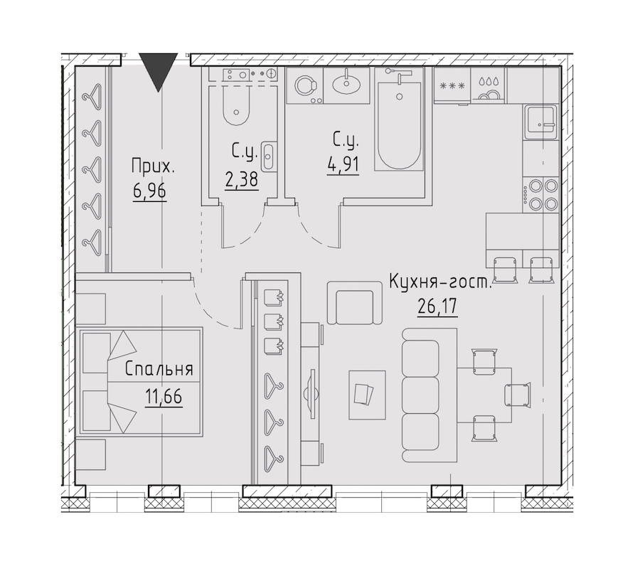 1-комнатная квартира 52.08 м², 2/9 эт., ЖК «LEGENDA Чёрная речка 41»